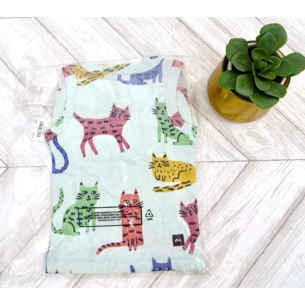 NEW! Tea Collection Summer Nights Tank Pajama Set Colorful Cats SZ 12-18 M